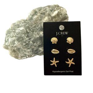 NOC J.Crew Gold-Tone Hypoallergenic Shell Cowrie & Starfish Earrings Set Of 3